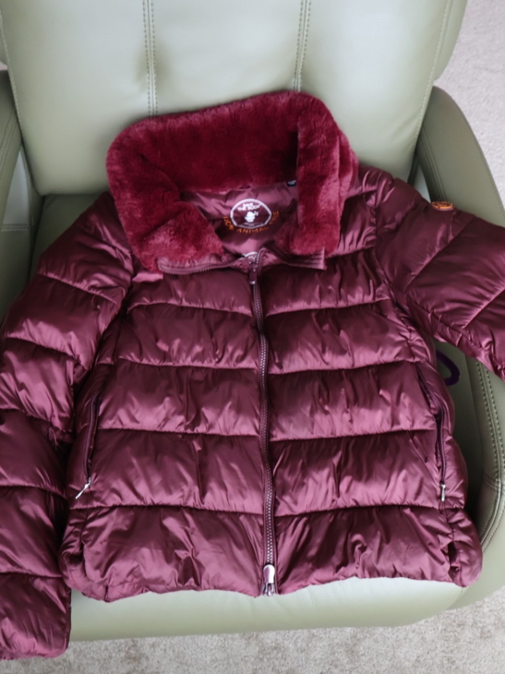 Save The Duck Mei Faux Fur Trim Quilted Jacket - Wine Red (M)